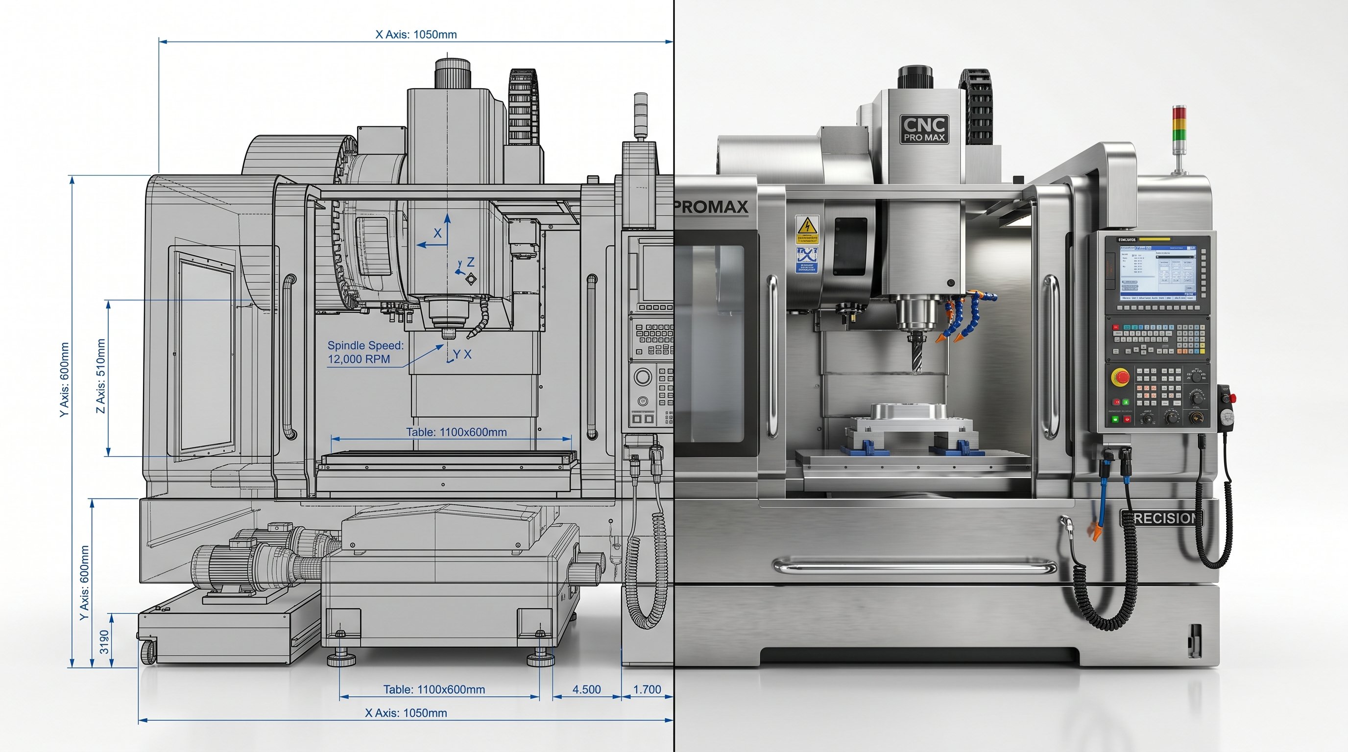 Od rysunku inżynierskiego CAD do fotorealistycznego renderu 3D — porównanie pipeline'u centrum CNC