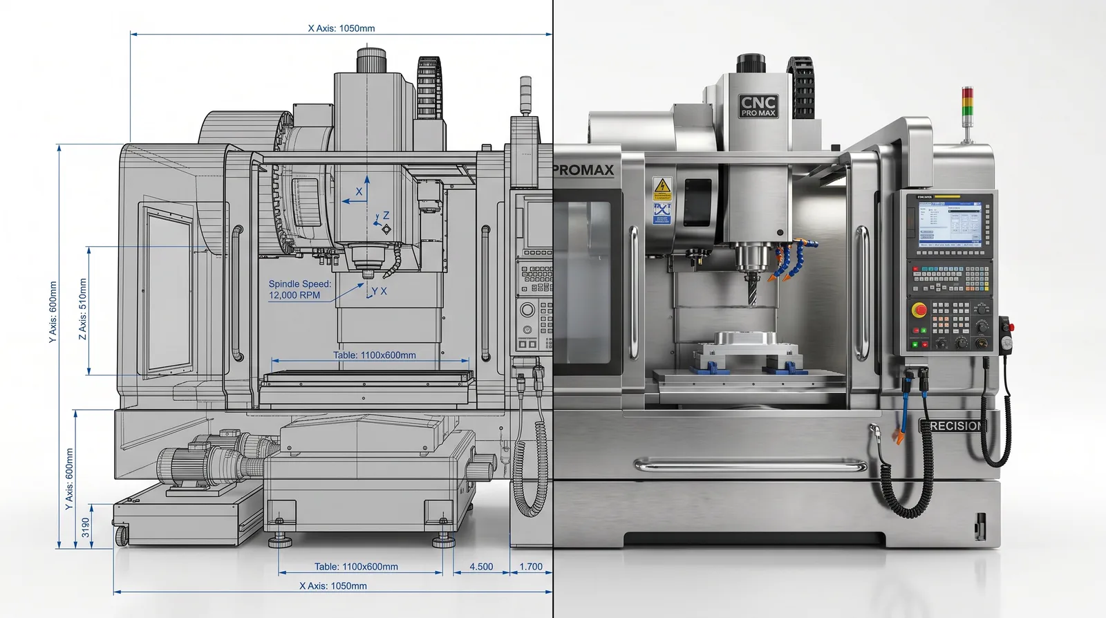 Od rysunku inżynierskiego CAD do fotorealistycznego renderu 3D — porównanie pipeline'u centrum CNC