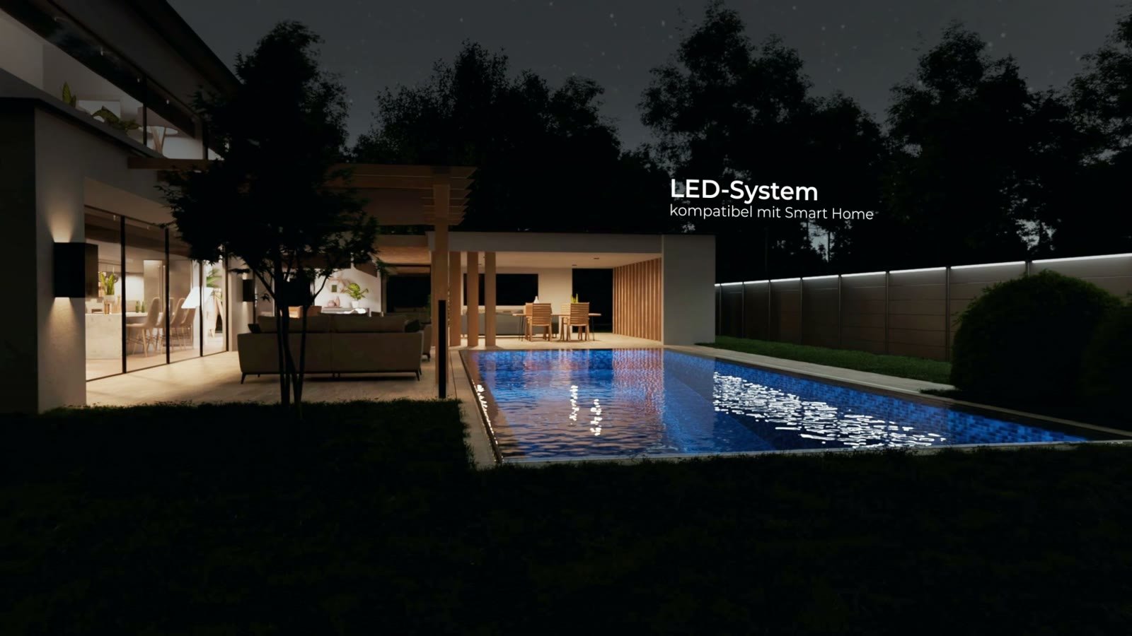 Podświetlenie LED ogrodzenia nocą, zgodne ze Smart Home