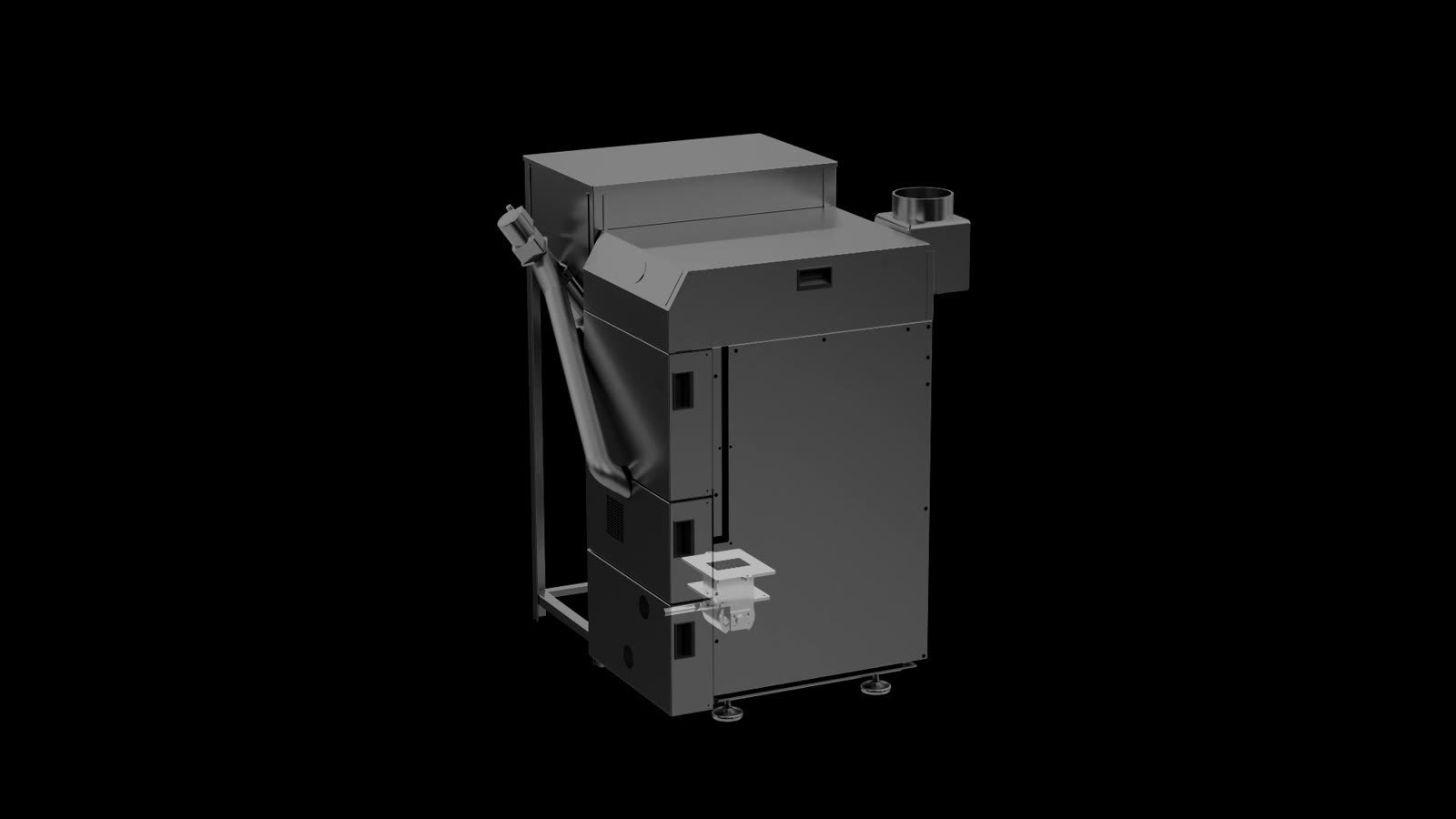 Kocioł na pelet Mocek z podajnikiem — render 3D