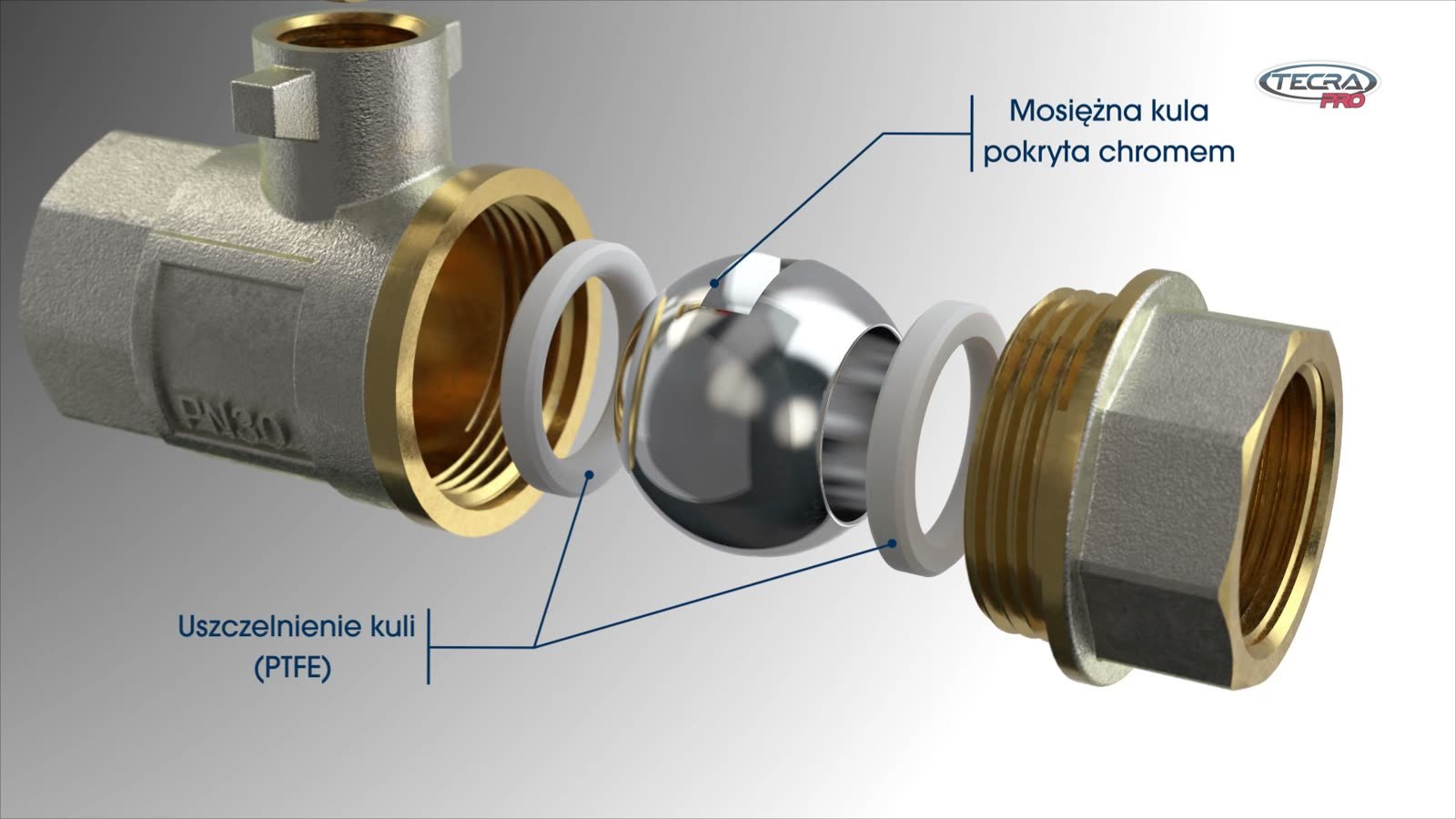 Mosiężna kula pokryta chromem z uszczelnieniem PTFE